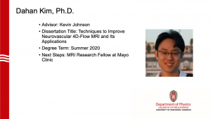 slide lists info about graduate and a profile photo. Advisor: Johnson. next steps: MRI research fellow at Mayo Clinic