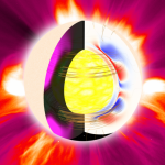 a brightly colored sun with a cutout showing into the core, with lines suggesting the spinning motion