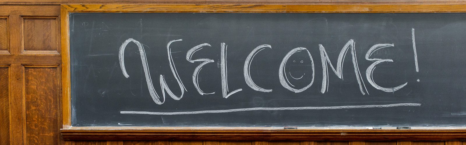 a chalkboard says WELCOME!