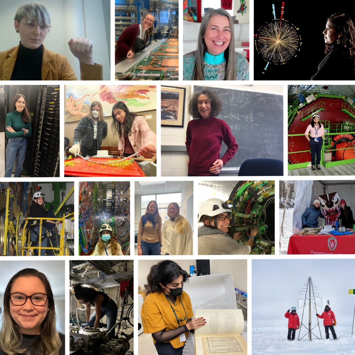 a collage of women, some profile pictures and some with their research equipment