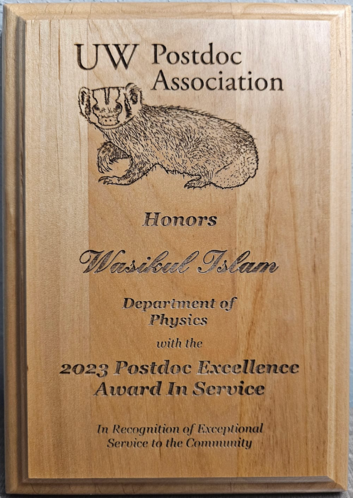 Wasikul Islam honored with UW Postdoc Association Excellence in Service ...