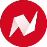 the NewsBreak logo, a red circle with a 3D geometric N in the center