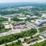 an aerial view of Argonne National Lab's campus